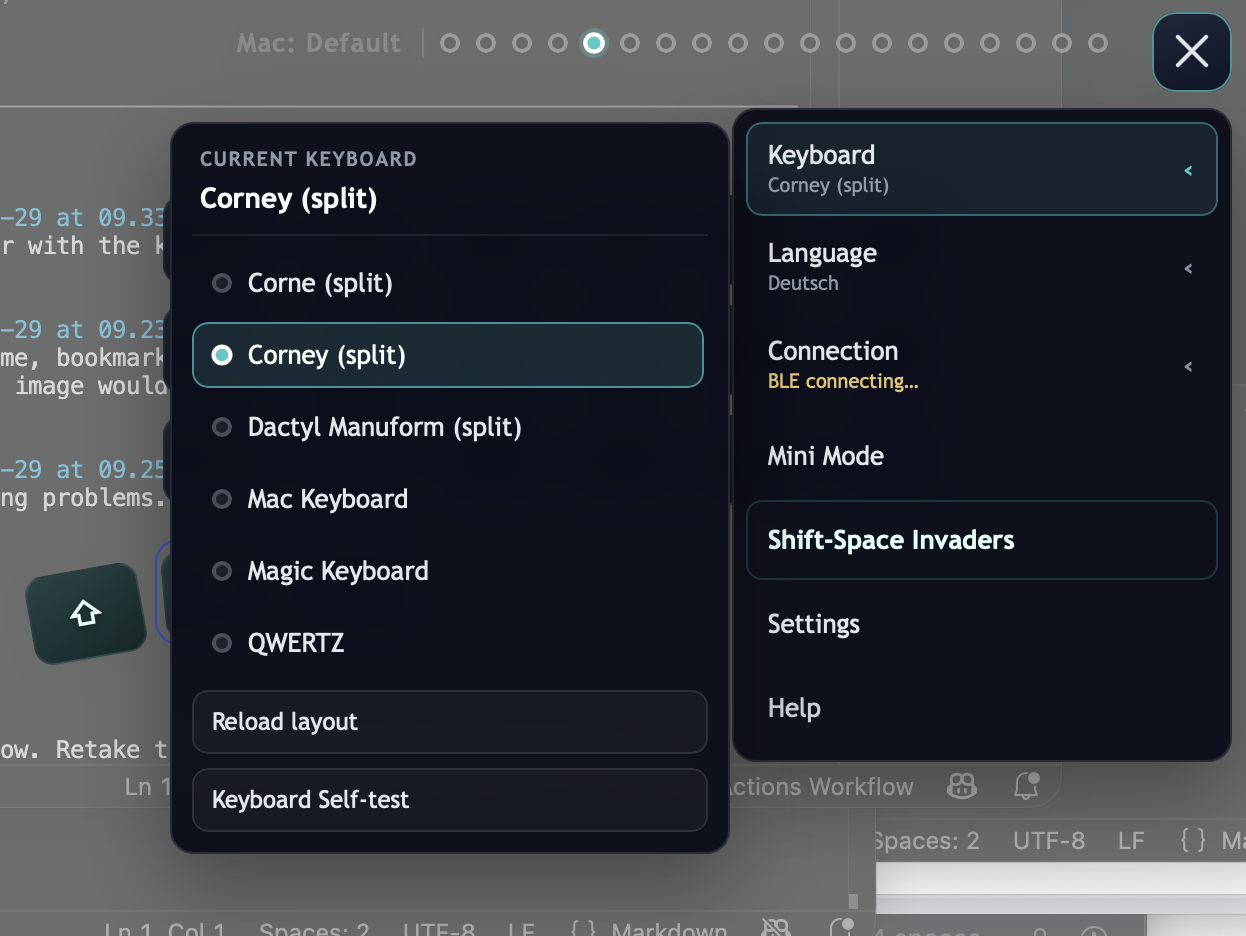 Keyboard, Language, and Connection flyouts keep daily controls and recovery actions close.